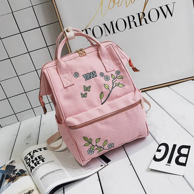 

Women's Canvas Floral Print Backpacks Female Fashion Bookbag Ladies Ethnic Embroidery Large Capa School Travel Shoulder Bag