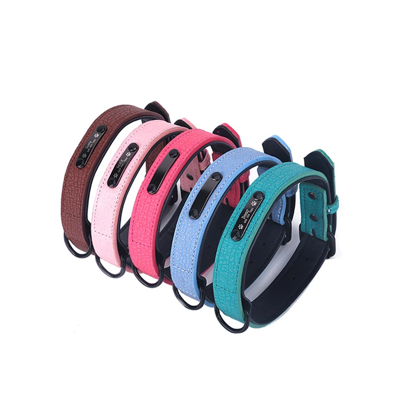 

Dog Collars Personalized Custom adjustable Soft Leather Dog Cat Collar Name ID Tags For Small Medium Large Dogs Pet Accessories