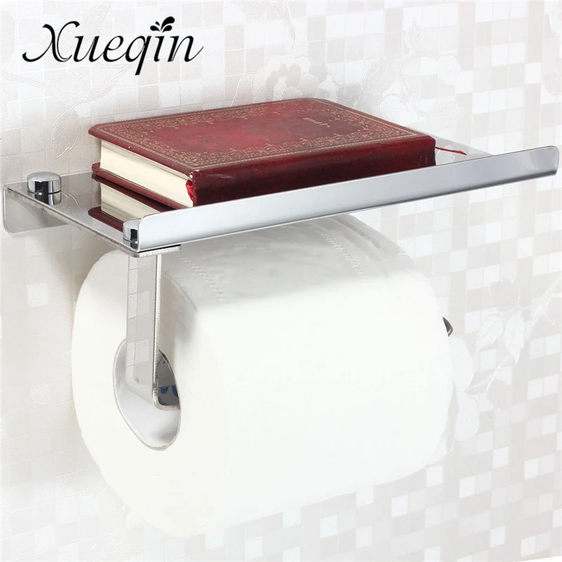 

Xueqin Free Shipping Bathroom Toilet Paper Holder Stainless Steel Toilet Roll Tissue Paper Phone Book Storage Shelf Holder Rack