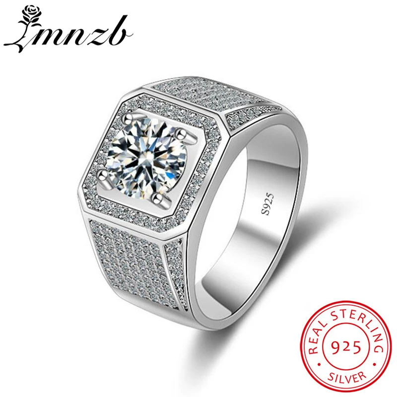 

LMNZB 100% Original 925 Sterling Silver Rings Luxury Wedding Band Rings Big Full CZ Zircon For Men Jewelry Gift LJZ215