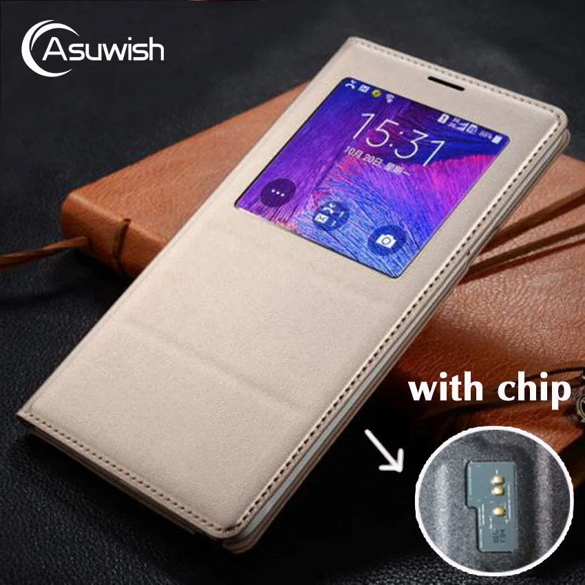 Phone Case Leather Case For Samsung Galaxy Note 4 Note4 N910 N910F N910H Smart View With Original Chip