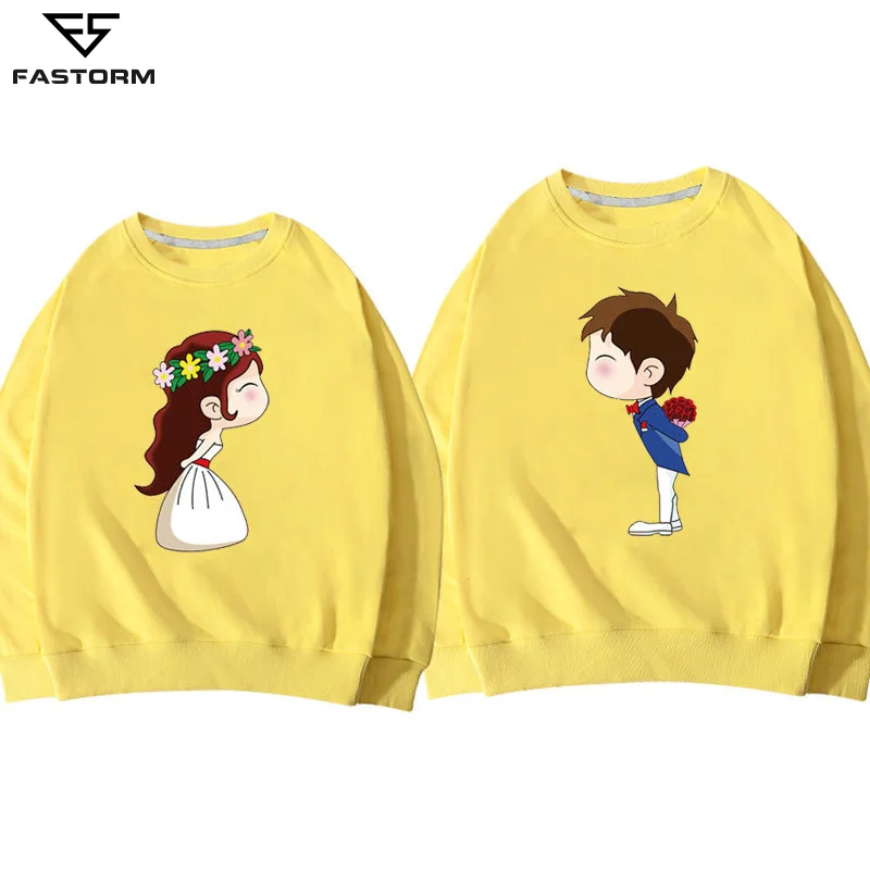 

FASTORM Printed Bride Groom Valentine's Gift Matching Chic Skateboard Shirts Hooded Women Men Sweatshirts Lover Casual Pullover
