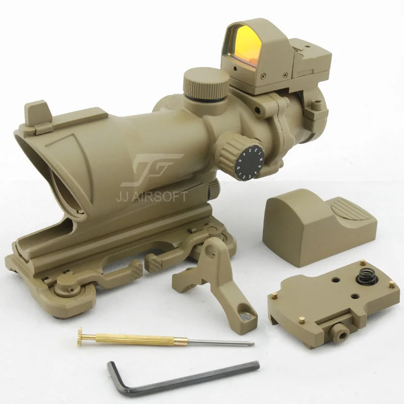 

JJ Airsoft ACOG Style 4x32 Scope Full Illumination w QD Mount & Mini Red Dot (Tan) FREE SHIPPING