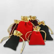 5 шт., 7x9 см, 10x12 см, бархатная упаковка для ювелирных изделий, черные, красные Упаковочные сумки, подарочные пакеты на шнурке и сумки, пачка, карманная сумка