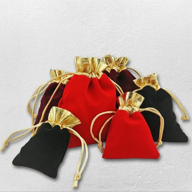 

5pcs 7x9cm 10x12cm Jewelry Packing Velvet Bag Black Red Packaging Bags Drawstring Gift Bags & Pouches Bundle Pocket bag