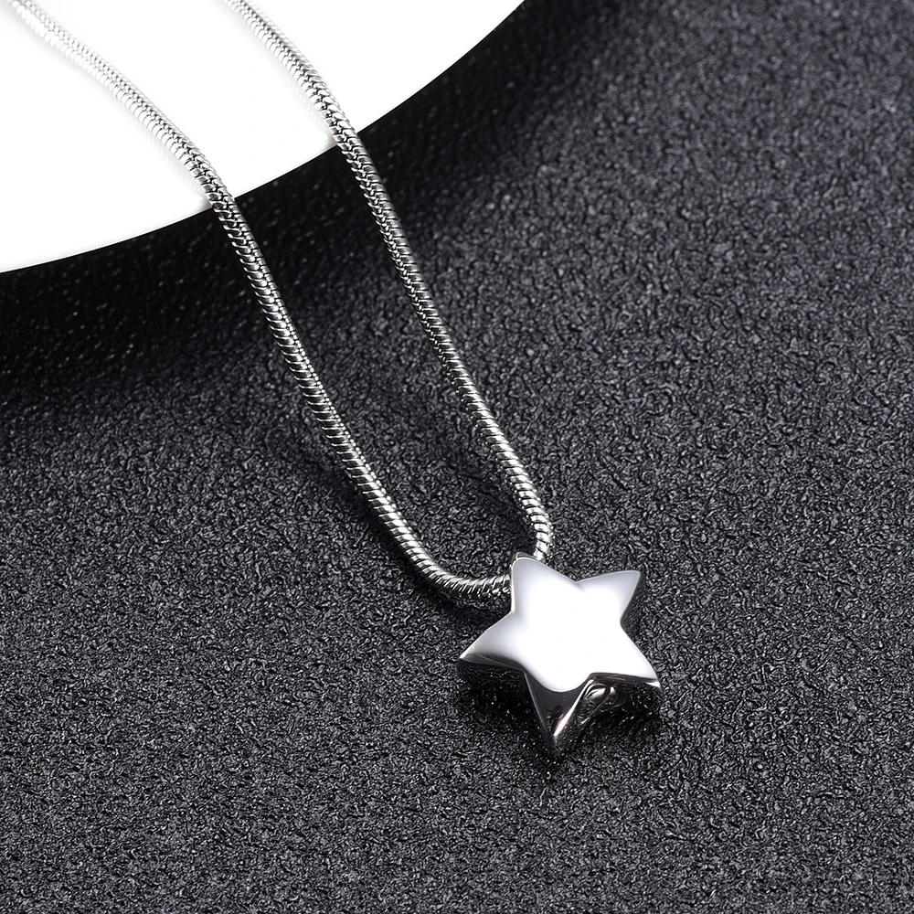 IJD9993 Stainless Steel Dainty Star Cremation Urn Necklace For Ashes of