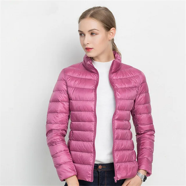 Куртка–пуховик на 90% белом утином пуху осень-зима 17 Цвета теплый тонкий молния для беременных Для женщин модные легкий пуховик S-3XL - Цвет: Pink
