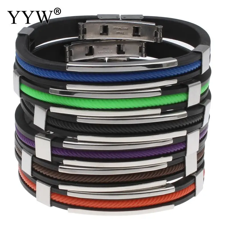 

Men Jewelry Black Silicone Nylon Cord Bracelet punk cool Stainless Steel Bracelet Trendy Men women Bracelets