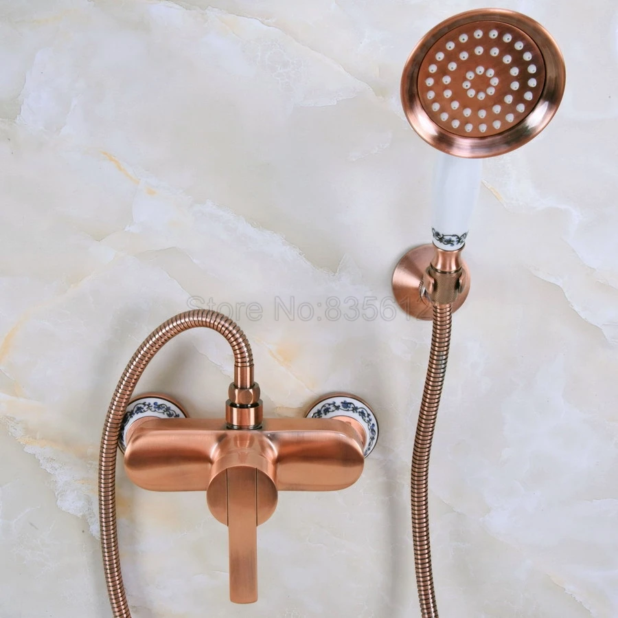 Antique Red Copper Wall Mounted Bathroom Bathtub Faucet Mixer Tap w