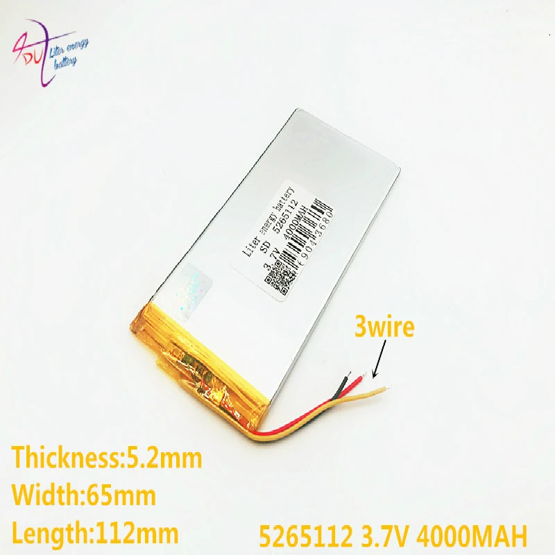 

3 line 3.7V 4000mAh 5065110 5265112 Liter energy battery Li-ion battery for M9 RK3188 Quad Core, M9,M99pro, M9Pro 3G Tablet PC