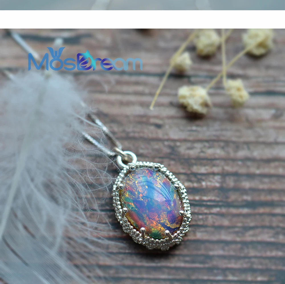 MosDream Warmth Fire Opal Pendant Necklace for women Pink Multi Gemstone Magic Friendship Jewelry Delicate s925 silver Necklace