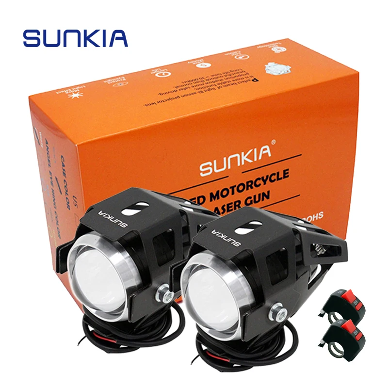 2ks / set SUNKIA Motocyklové světlomety Vodotěsné 3000LM CREE Chip U5 Motocyklové LED svítidlo se světlomety s 2XSwitch