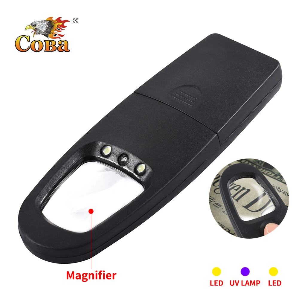 

Coba new strange led light magnifier uv work light by 2*AA battery mini flash lamp gift for old people waterproof