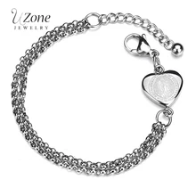 UZone двухслойный Титановый стальной браслет-цепочка Rolo серебряное большое сердце Девы Марии Религиозные ювелирные изделия для женщин молитвенный подарок