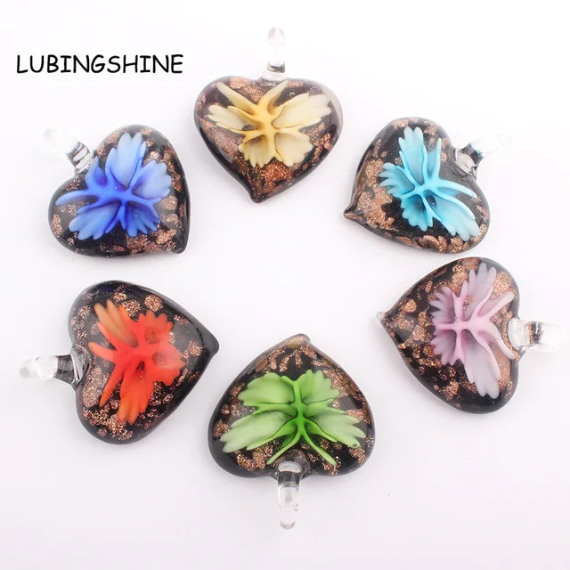 Fashion Heart Lampwork Gl Pendants Flower Murano Diy Charms Fashion Heart Lampwork Gl Pendants Flower Murano Diy Charms For Necklace Earrings Jewelry Making C306