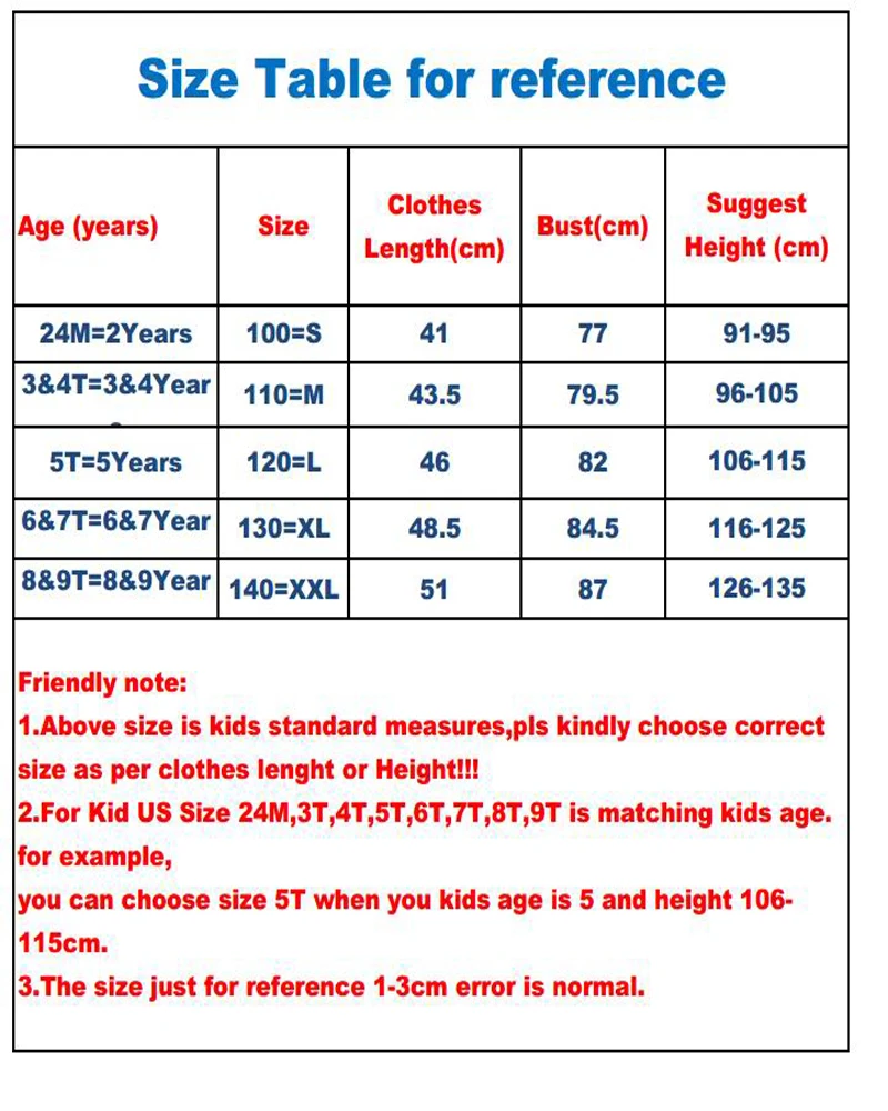 VEST003 size table