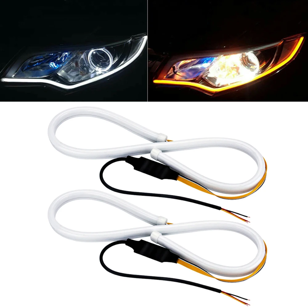 2pcs 60cm Amber Flowing Day Light LED DRL Strip Light 12V Car Running Lights For BMW E39 E46 E60 E61 E91 E92 F10 F34 Z4 M3 M5 M6