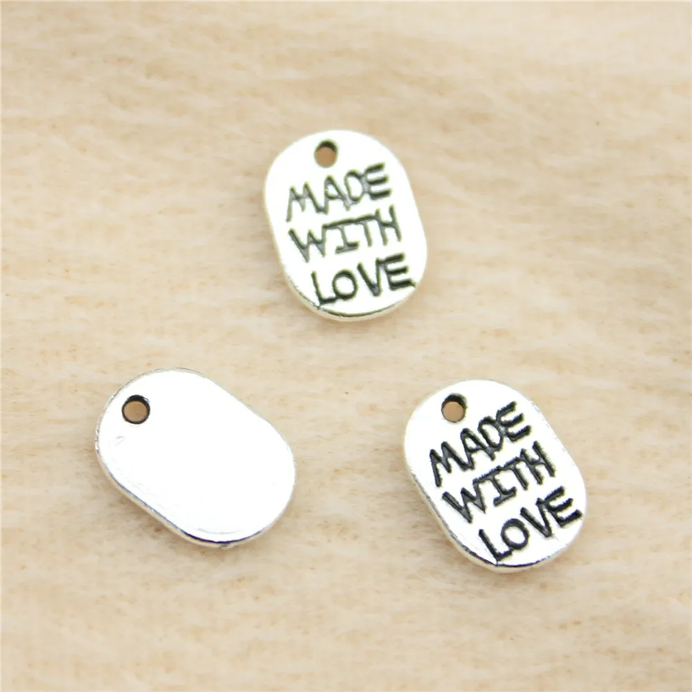 

200pcs/lot 11mm ancient silver Made With Love charm Pendants DIY jewelry for bracelet necklace earring