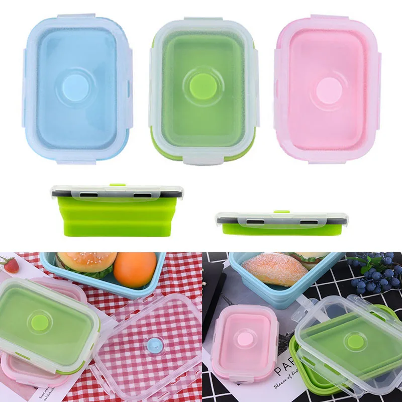 Еда контейнер Силиконовый складной eco-friendly Портативный складной Bento Коробки 350/500/800/1200 мл Коробки для обедов