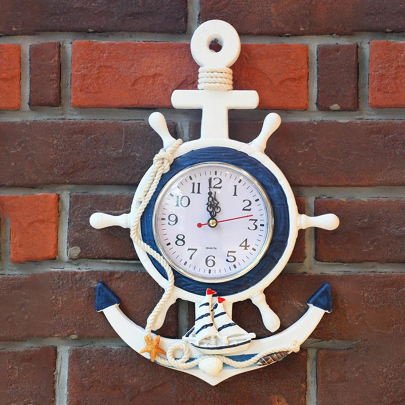 Anchor Clock Beach Sea Theme Nautical Ship Wheel Rudder Steering Wheel