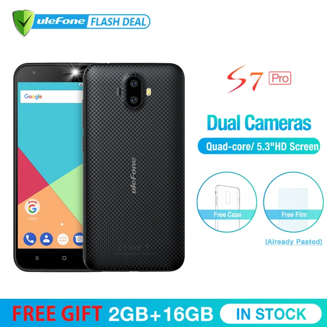 Cheap Ulefone S7 Pro 2GB RAM+16GB ROM Dual Camera Mobile Phone 5.0 inch HD MTK6580 Quad Core Android 7.0  13MP Cam 3G WCDMA Cellphone