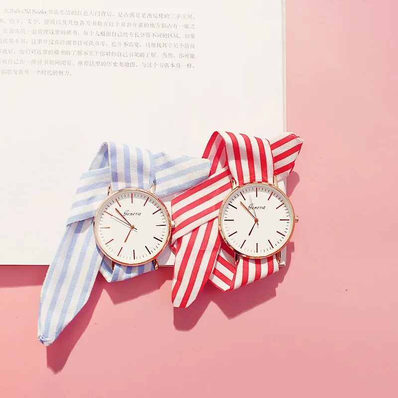 Кварцевые часы, Xueshengsen, Дамский бантик, лента с полосками, часы