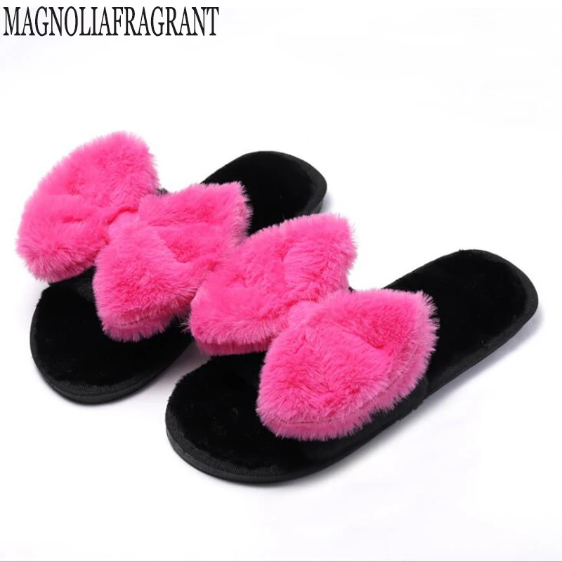 

Candy color Warm Home Slippers Women Bedroom Winter Slippers Cartoon Bowtie Indoor Slippers Cotton Floor Home Fur slippers Shoes