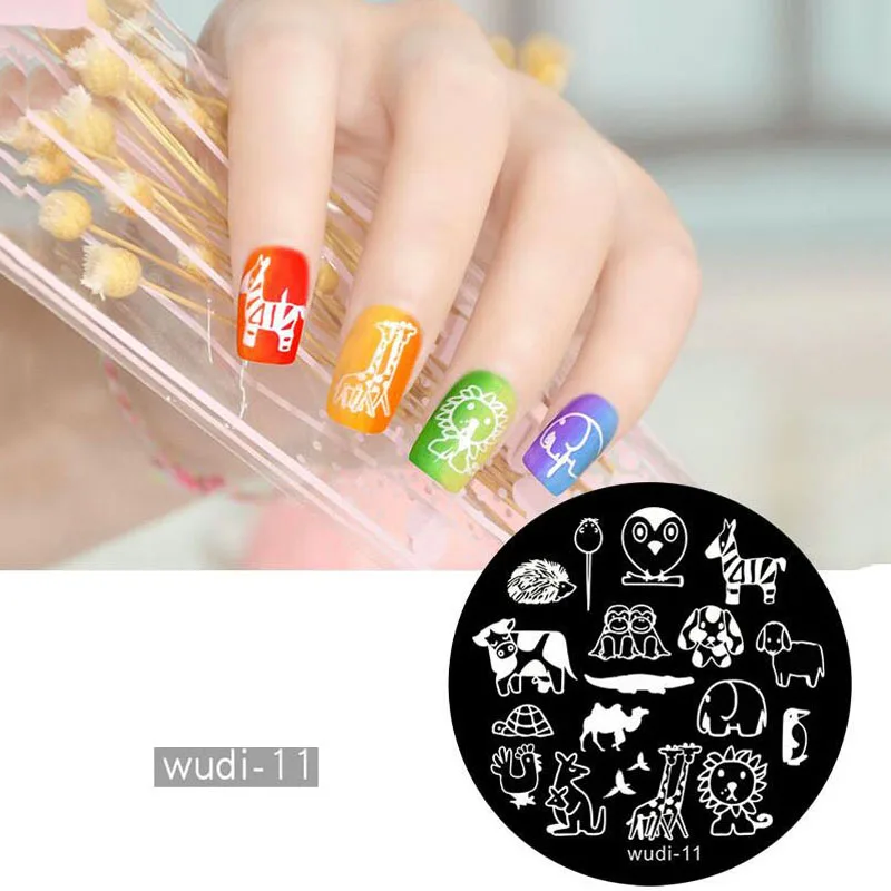 Ногтей штамповки пластины цветок серии милые кошки завод дизайн ногтей печать изображение круглый маникюрный шаблон трафареты украшения ногтей - Цвет: wudi11