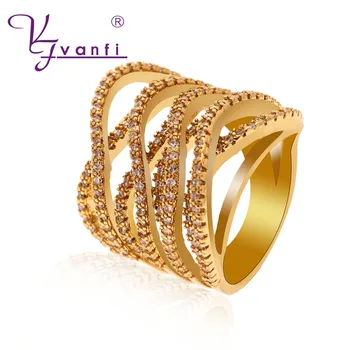 

Kfvanfi Trendy Double Waves Ring Gold Silver Color With AAA Zirconia Fashion Jewelry Rings for women Gift