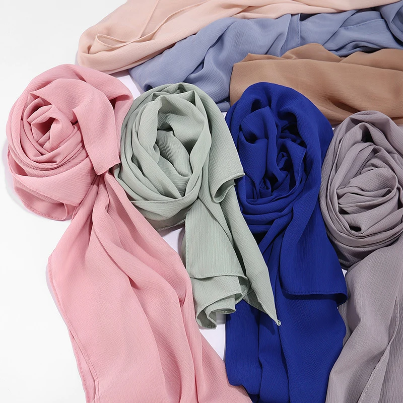 Plain Bubble Chiffon Hijab Scarf Women Wrinkle Chiffon Head Scarf Shawls Pashmian Pleated Muslim Wraps Muslim Hijabs Scarves