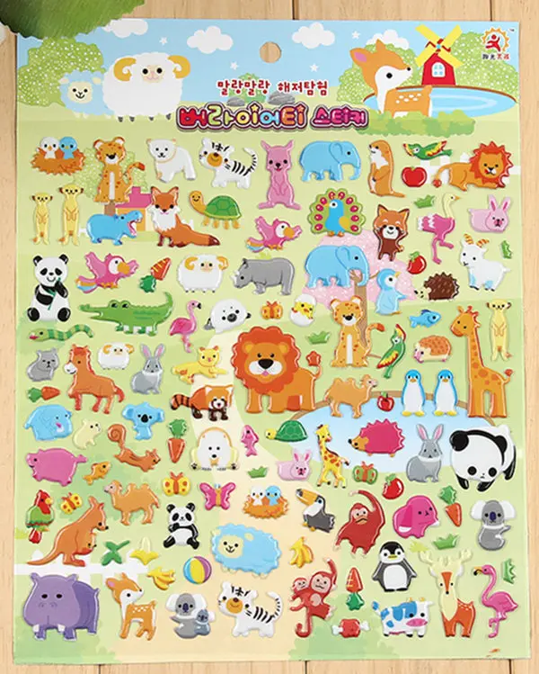 Children's stickers, bubble stickers, cartoon animals, digital alphabet fish, cake change, smiling face paste 10