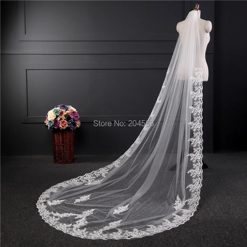 

Long Lace Wedding Veils One Layer Bridal Veil with Comb Wedding Accessories HL2019