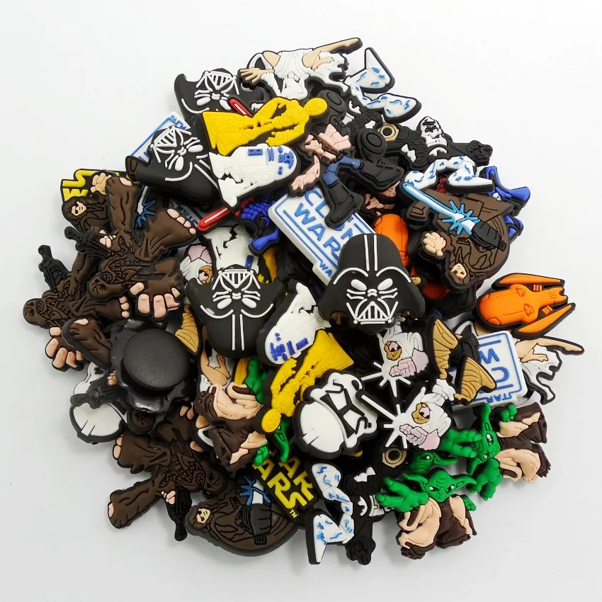 

Free Shipping HOT 50pcs Star Wars Shoe Charms Decoration with Buckle fit Wristbands for Party Kids Children Favor Gifts
