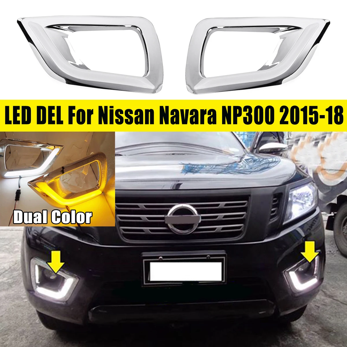 

2pcs LED Switchback White and Amber DRL Daytime Fog Light Signals External Light Run Lamp For Nissan Navara NP300 2015-16