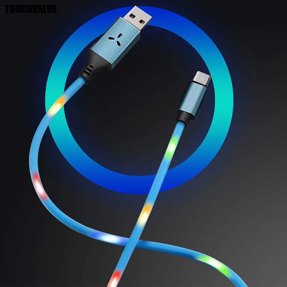

10pcs/lot LED Sound Control Flashing Charging Cable Mobile Phone Micro USB Type C Cable Blue Pink Red Black