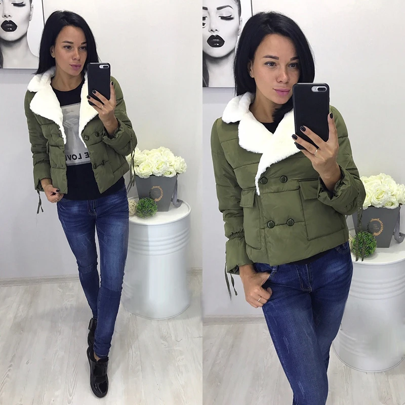 2017 Winter Women's Jacket Coat Warm Turn-down Collar Side Button Female Short Parkas Outwear | Женская одежда