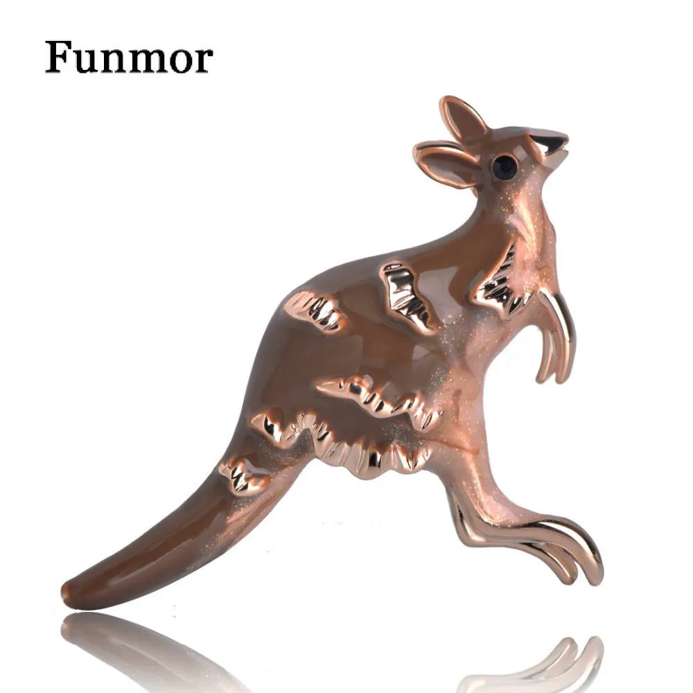 

FUNMOR Brown Enamel Kangaroo Brooches For Women And Men Gold Color Alloy Metal Animal Banquet Party Brooch Gifts Coat Decoration
