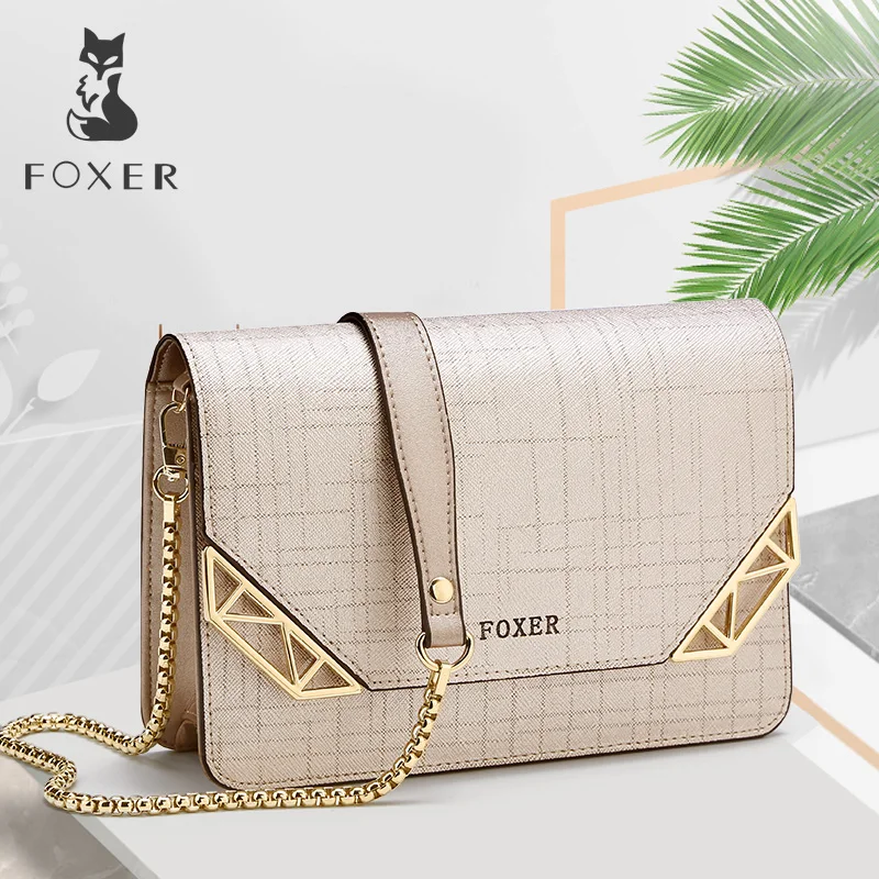 FOXER Brand Women Cowhide Leather Shoulder bag Women's Chain Strap Crossbody Bag Fashion Ladies Bag Female Messenger bag