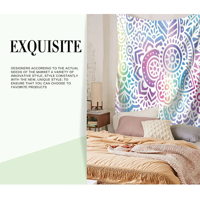 

Mandala Printed Tapestry Colorful Feather Pattern Home Wall Decor Beach Blanket XHC88