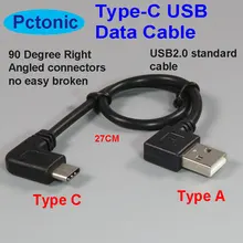 PCTONIC изогнутый тип-c USB для USB-A мужской изгиб USB3.1 мужской 90 градусов прямоугольный разъем короткий 30 см для кабеля банка питания