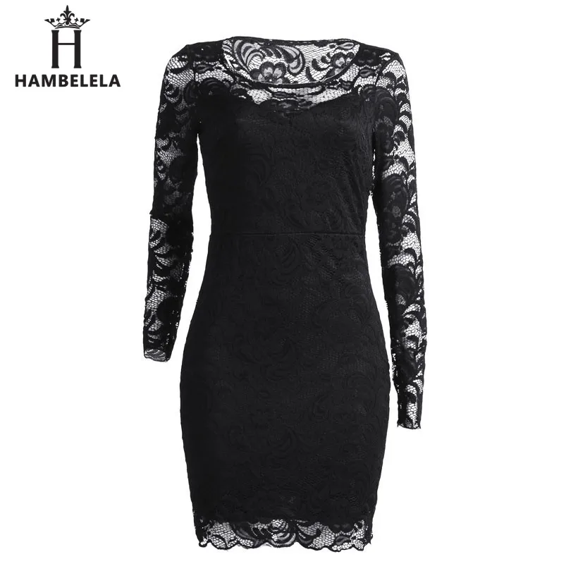 HAMBELELA Sexy Lace Mini Dress Women Casual Long Sleeve O-Neck Hollow Out Bodycon Dress Elegant Club Party Dress Women Vestidos (7)