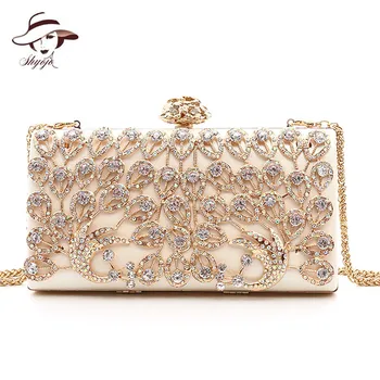 

Luxury New Gold Evening Bags Crystal Clutch Diamond Wedding Bag With Chain Women Party Purse Gils Handbags Hollow Out Clutches