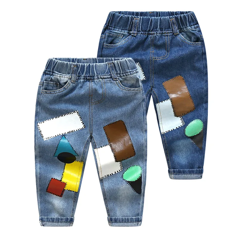 

Boy Jeans Pants 2019 Casual Spring Autumn 2 3-8 9 10 Years Teenage Children Patchwork Elastic Cartoon Loose Denim Jeans For Boy