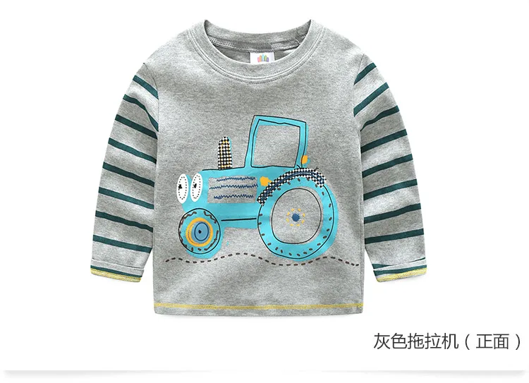 2018 Spring Autumn For 2-9 10 Years Children Cotton Striped Patchwork Cartoon Car Bus Truck Baby Kids Boys Long Sleeve T Shirts (36)