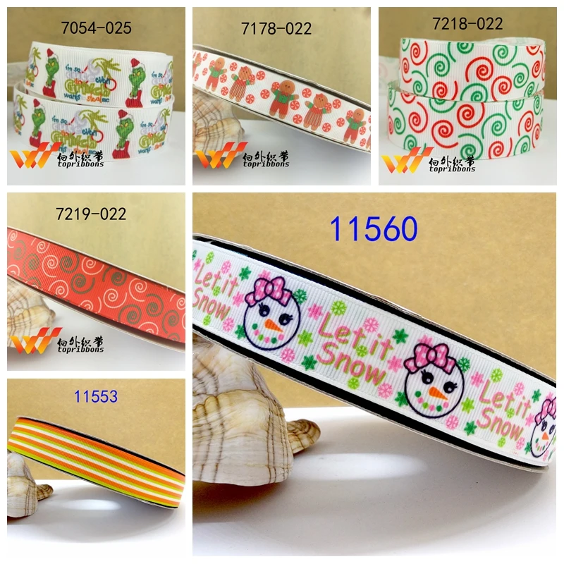 

Free shipping 50 yard Christmas printed grosgrain ribbon 6443