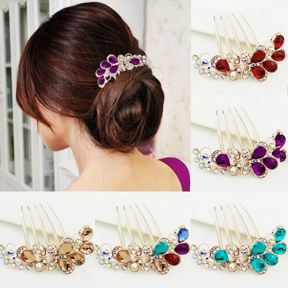 Geometric Hair Accessories Women Elegant Hair Comb Rhinestone Crystal