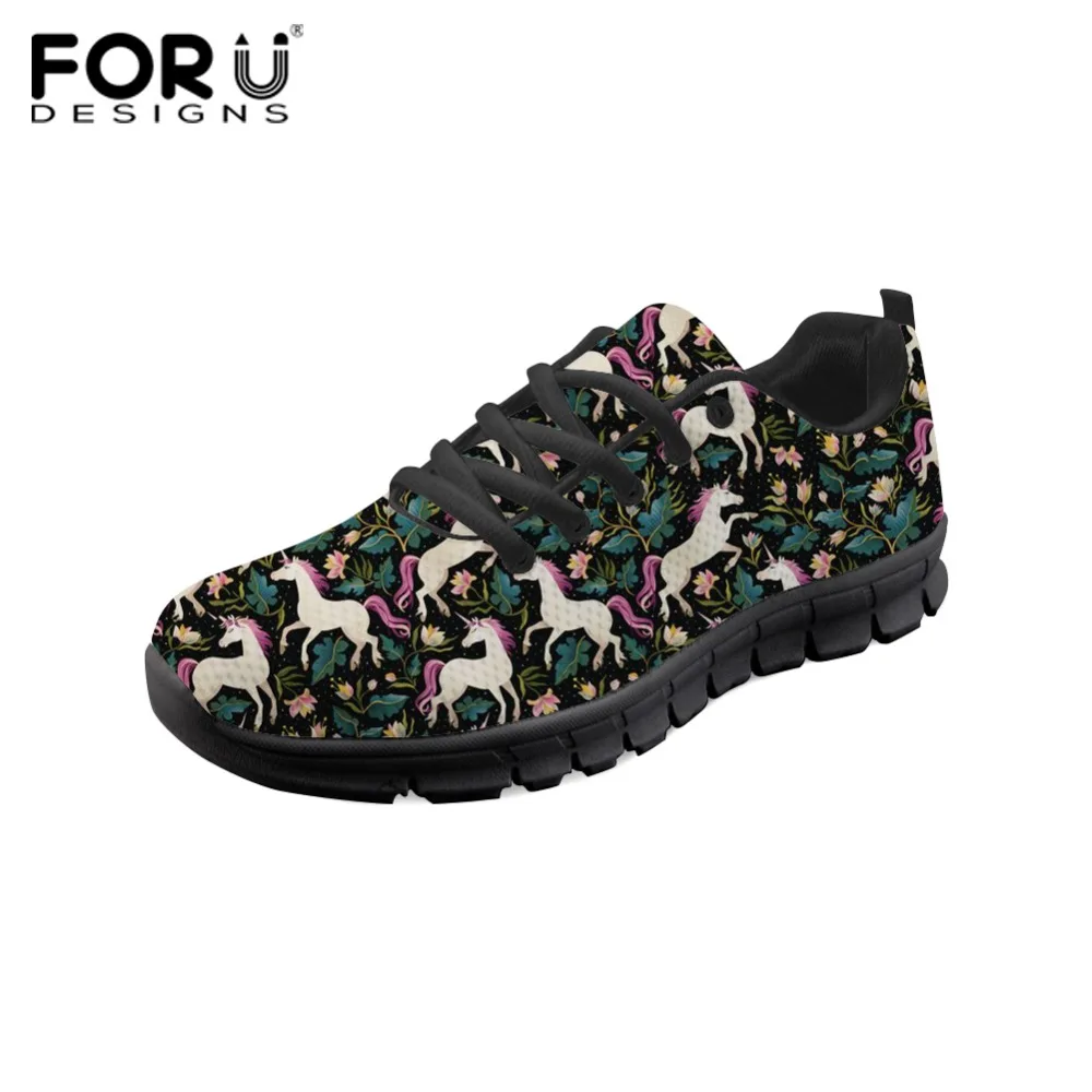 

FORUDESIGNS Floral Unicorn Pattern Women Sneakers High Quality Ladies Summer Walking Shoes Brand Designer Flats Shoe for Women