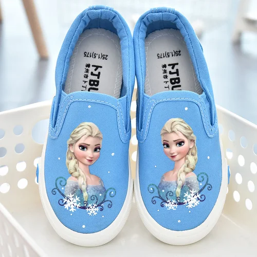 blue loafer girl Модные текстильные Лоферы для девочек; кроссовки с изображением Анны и Эльзы; детская обувь на плоской подошве; Детская школьная Спортивная повседневная обувь для малышей - Цвет: blue loafer girl