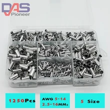 1250cs/lot mixed 5 models bared Bootlace Ferrule Kit 2.5 -16 mm Non Insulated Electrical Crimp cord wire end terminal bared blade