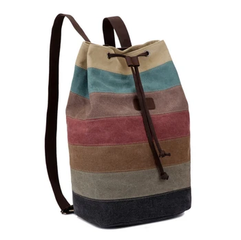 

stacy bag 041616 hot sale unisex women men patchwork striped canvas backpack travel bag